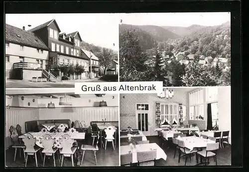 AK Altenbrak, FDGB-Erholungsheim Weisses Ross, Aussenansicht, Bauernstube und Speisesaal