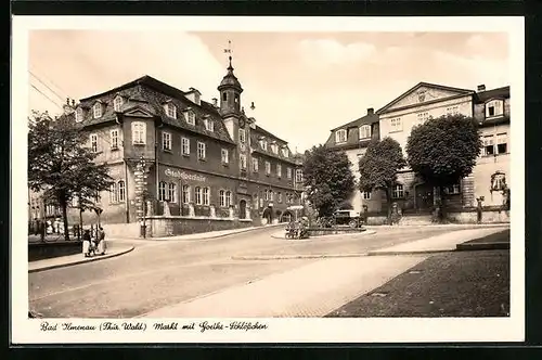 AK Bad Ilmenau, Strassenpartie am Markt mit Goethe-Schlösschen