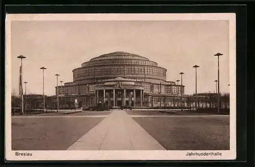 AK Breslau, Frontalansicht der Jahrhunderthalle