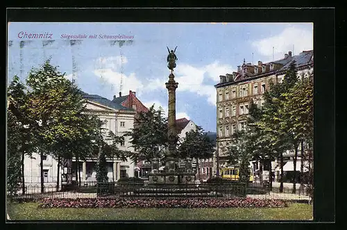 AK Chemnitz, Siegessäule mit Schauspielhaus