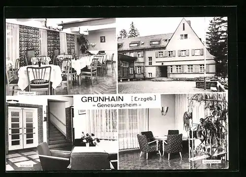 AK Grünhain /Erzgeb., Genesungsheim mit Innenansichten