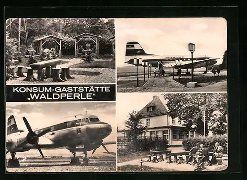 AK Langenbernsdorf /Werdau, Konsum-Gaststätte Waldperle mit Fliegern