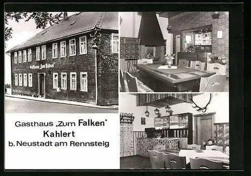 AK Kahlert b. Neustadt am Rennsteig, Gasthaus Zum Falken mit Innenansichten