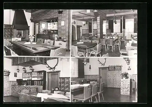 AK Kahlert b. Neustadt am Rennsteig, Falkenbaude mit Ansicht des Speisesaals