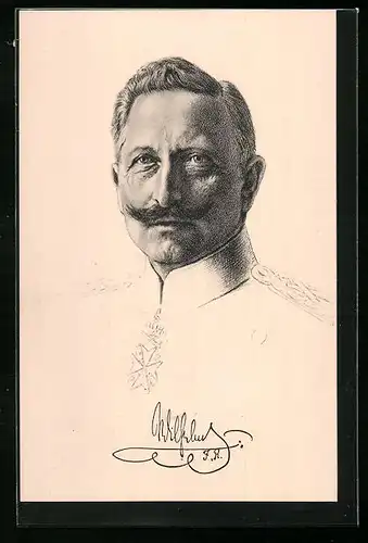 Künstler-AK Portrait Kaiser Wilhelm II. mit angedeuteter Uniformjacke