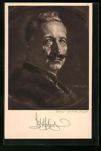 Künstler-AK Portrait Kaiser Wilhelm II. mit Pelzkragen