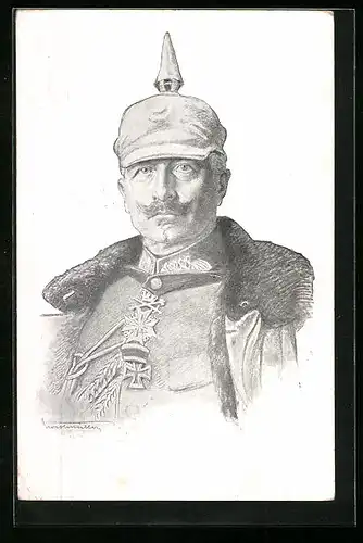 Künstler-AK Kaiser Wilhelm II. mit Pickelhelm