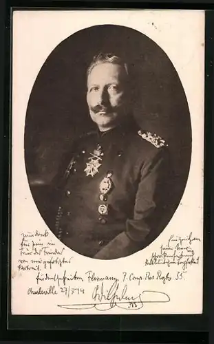 AK Portrait Kaiser Wilhelm II. im Uniformrock