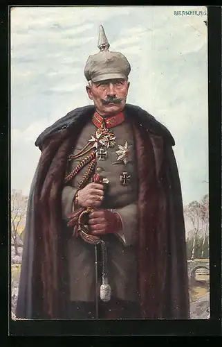 AK Kaiser Wilhelm II. im Felde mit Uniform und Pickelhaube