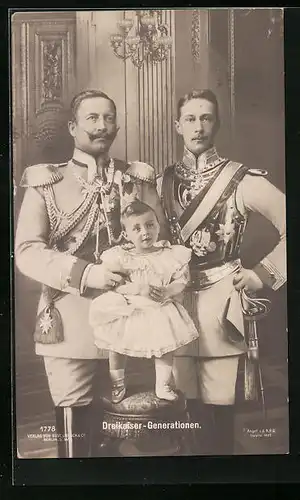 AK Kaiser Wilhelm II. mit seinem Sohn und Enkelkind, Dreikaiser-Generationen