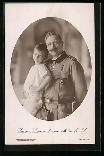 Künstler-AK Portrait von Kaiser Wilhelm II. mit seinem ältesten Enkel