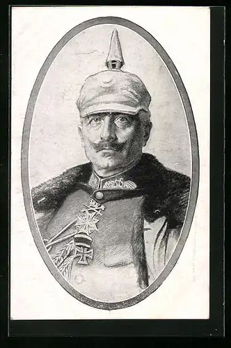 Künstler-AK Portrait von Kaiser Wilhelm II. mit Uniform und Pickelhaube