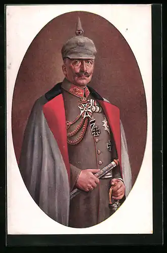 Künstler-AK Portrait von Kaiser Wilhelm II. in Uniform mit Mantel