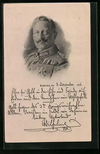 Künstler-AK Portrait von Kaiser Wilhelm II. in Uniform mit Ordenspange