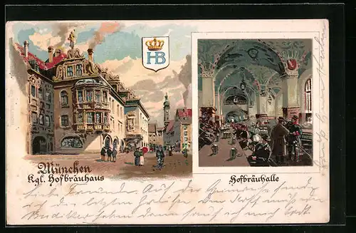 Lithographie München, Hofbräuhaus, Hofbräuhalle