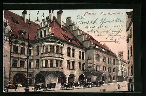 AK München, Hofbräuhaus mit Kutschen