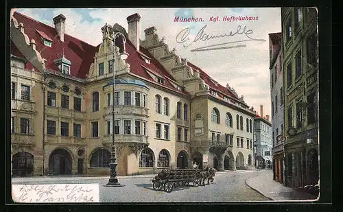 AK München, Hofbräuhaus mit Pferdegespann