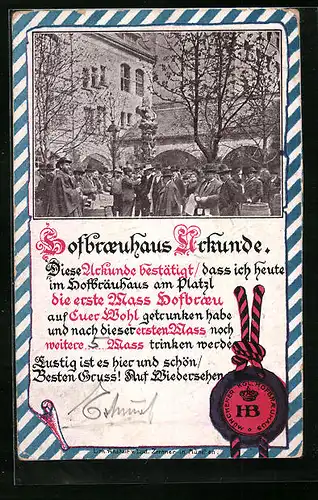 AK Münchner Hofbräuhaus-Urkunde, Hof