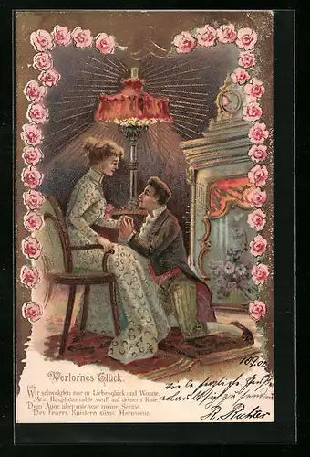 AK Verliebter kniet vor der Liebsten