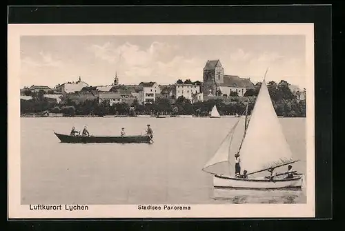 AK Lychen, Stadtsee mit Booten