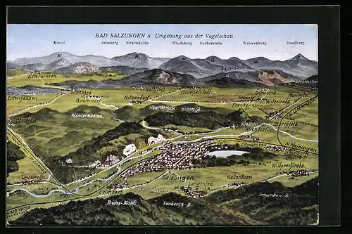 AK Bad Salzungen, Ortsansicht mit Nitzendorf, Kaltenborn und Allendorf aus der Vogelschau