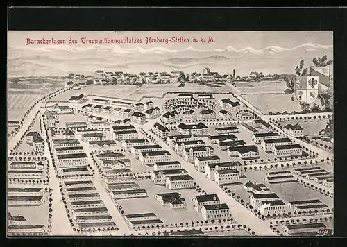 Künstler-AK Heuberg-Stetten a. d. M., Trauppenübungsplatz, Barackenlager