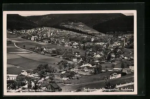 AK Sachsenberg-Georgenthal, Ortsansicht mit Aschberg aus der Vogelschau