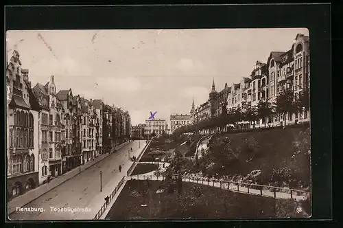 AK Flensburg, Toosbüystrasse aus der Vogelschau