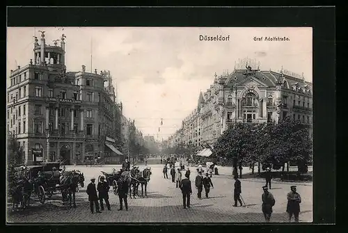 AK Düsseldorf, Graf Adolfstrasse mit Droschken und Hotel Bristol