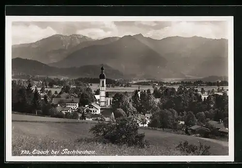 AK Elbach b. Fischbachau, Panorama mit Gebirge