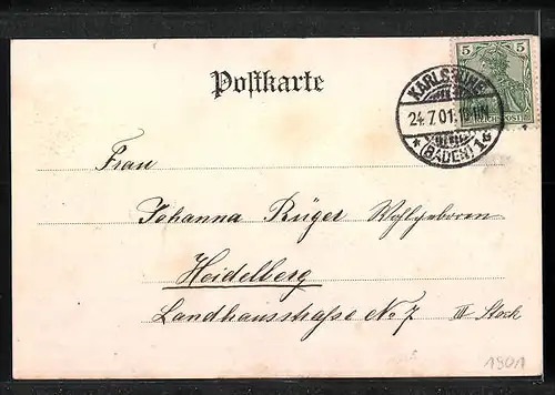 AK Karlsruhe, Grossherzogl. Schloss mit Denkmal