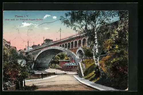 AK Plauen i. V., Blick nach der Friedrich-August-Brücke