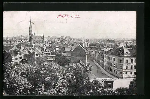 AK Apolda, Panorama mit Kirche