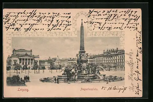 AK Leipzig, Augustusplatz mit Brunnen