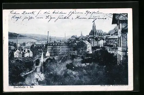 AK Buchholz i. Sa., Blick vom Waldschlösschen auf den Ort mit Kirche