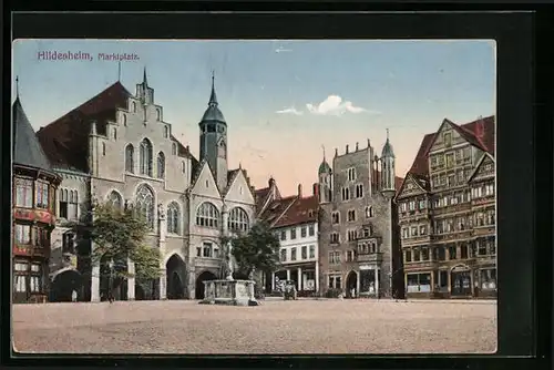 AK Hildesheim, Marktpaltz mit Brunnen