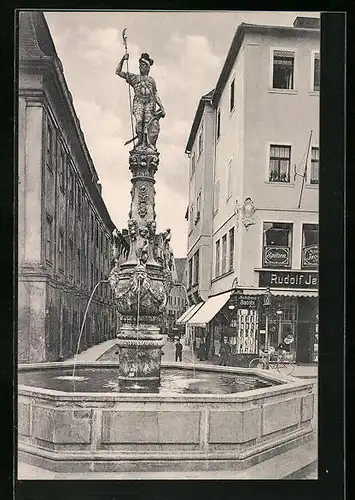 AK Zittau, Marsbrunnen auf dem Markte