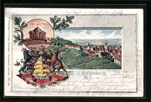 Passepartout-Lithographie Rothenberg, Kapelle, Ortsansicht, Wappen