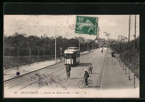 AK Dunkerque, Avenue des Bains de Mer, Strassenbahn