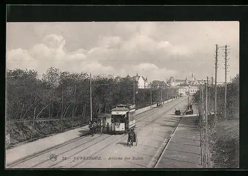 AK Dunkerque, Avenue des Bains de Mer, Strassenbahn