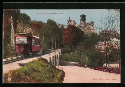 AK Laon, Le Viaduc, Strassenbahn