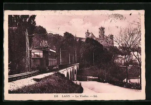 AK Laon, Le Viaduc, Strassenbahn