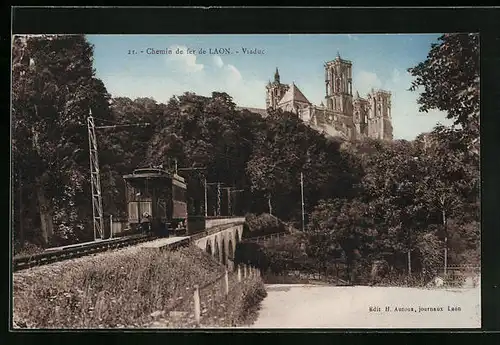 AK Laon, Le Viaduc, Strassenbahn