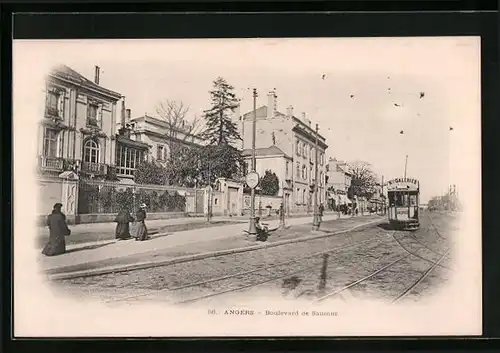 AK Angers, Boulevard de Saumur, Strassenbahn