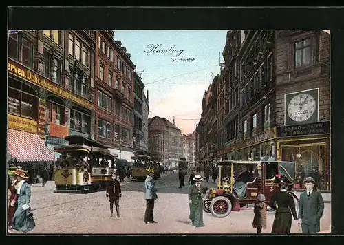 AK Hamburg, Gr. Burstah mit Strassenbahnen