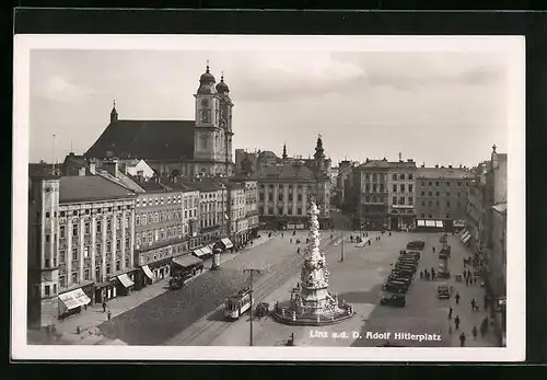 AK Linz a. d. D., Strassenbahn auf dem platz