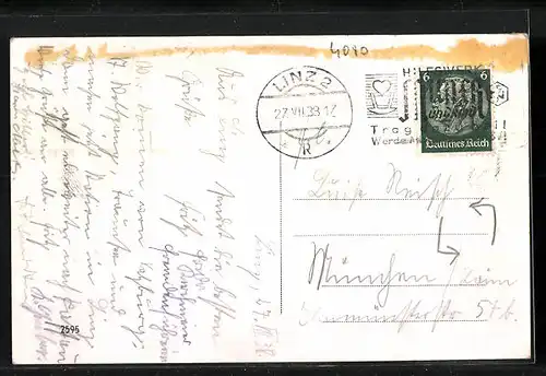 AK Linz a. d. D., Strassenbahn auf dem platz, Pestsäule und Geschäfte