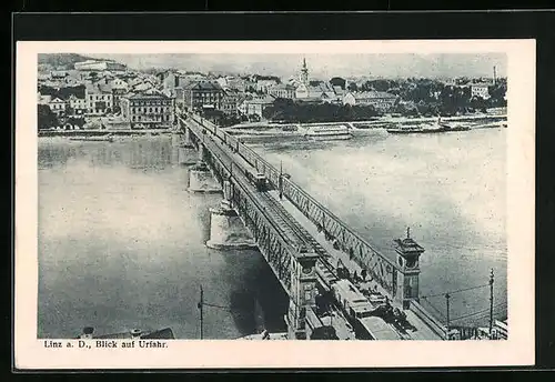 AK Linz a. d. D., Strassenbahn auf der Brücke nach Urfahr