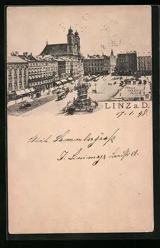 AK Linz a. d. D., Strassenbahn auf dem Franz Josefs-Platz