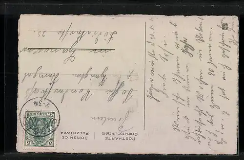 AK Neujahrsgruss mit Brief und Blumen